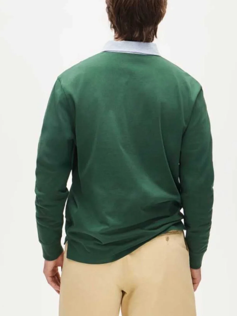 New M J.Crew rugby shirt with striped oxford collar Green longsleve polo